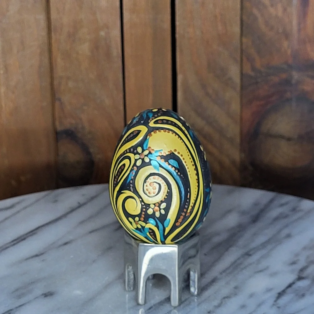 Handcrafted Yellow and Blue Decorative Egg - Picture 10 of 10